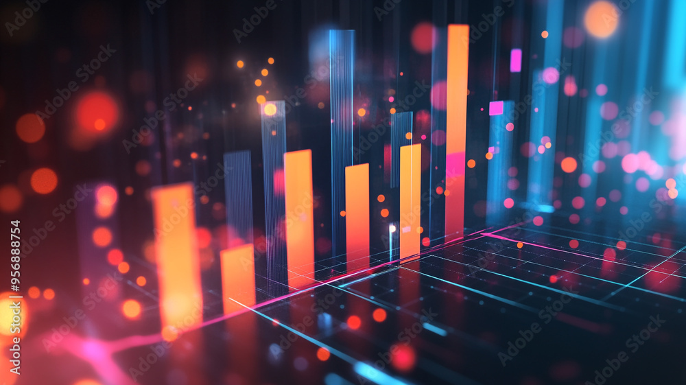 Poster dynamic digital chart displaying colorful data trends in a futuristic business environment
