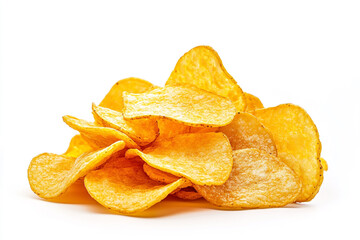 Pile of ordinary potato chips isolated on a white background 