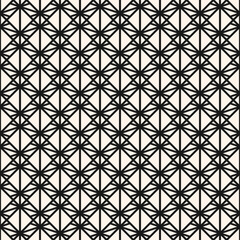 Vector minimalist geometric seamless pattern. Abstract monochrome linear geometrical texture. Black and white background with thin lines, squares, grid, lattice, mesh, net. Simple repeated geo design