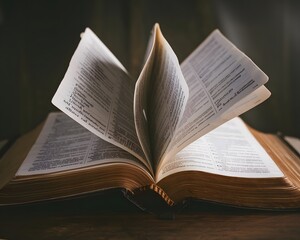 Fototapeta premium A cinematic shot of an open bible with the text Revelation displayed prominently.