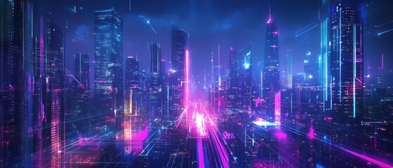 Obraz premium Futuristic Cityscape with Neon Lights