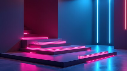 Futuristic Platform with Minimalist Design, Neon Lighting Effects