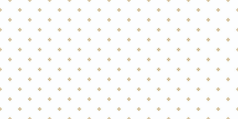 Vector golden minimalist geometric floral ornament. Simple seamless pattern. Ornamental texture with small flower shapes, crosses. Gold and white abstract background. Minimal repeating geo design © Olgastocker