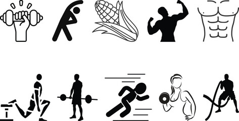 Fitness Health Outline icon set collection