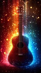 Fototapeta premium A beautifully crafted acoustic guitar positioned prominently against a vibrant, light, and colorful background ratio 9:16 phone wallpaper