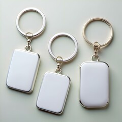 Fototapeta premium Three blank keychains with silver and gold rings.