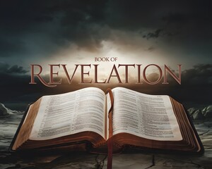 A cinematic shot of an open bible with the text Revelation displayed prominently.