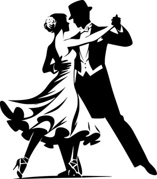 black silhouette tango dancers