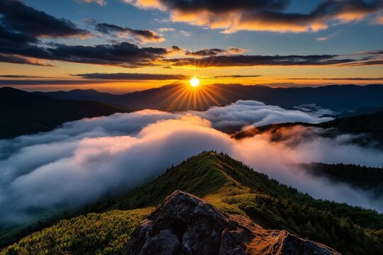 Sunrise scenery, soft light, misty morning brings a sense of new beginnings as the day awakens