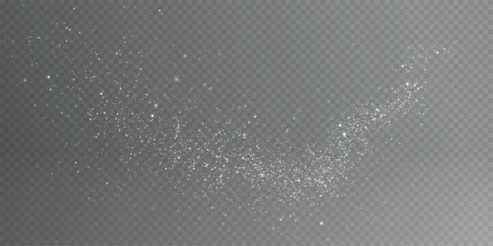 Christmas background. Powder dust light white PNG. Magic shining white dust. Fine, shiny dust particles fall off slightly. Fantastic shimmer effect.