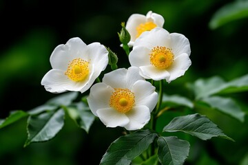 Obraz premium Wild roses, thorny stems, soft petals thrive in the untamed beauty of nature