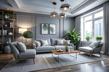 Fototapeta premium Cool grey color scheme for a calming atmosphere