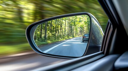 Driver's Car Mirror View Highlighting Hidden Vehicle in Blind Spot for Road Safety