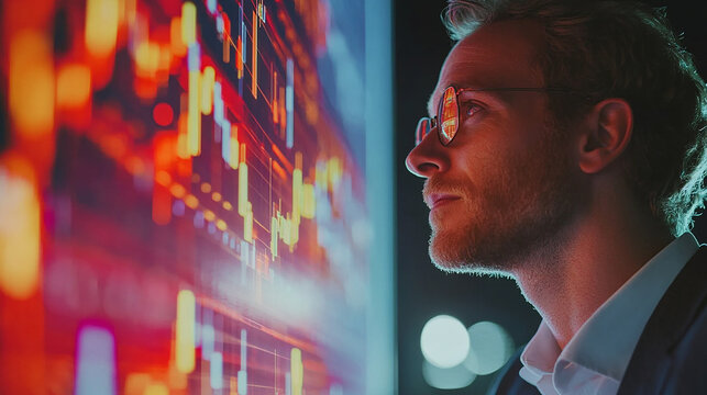 Businessman working with a financial advisor using detailed data visualization market analysis.