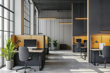 A Modern Office Design: Acoustic Panels and Private Workspaces for Enhanced Productivity