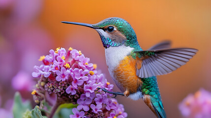 Fototapeta premium Hummingbird with Spread Wings, Closeup Photo