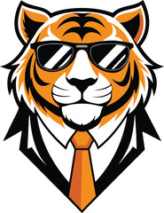 Obraz premium a-silhouette-tiger-head-neck-tie-with-sunglasses-w (3).eps