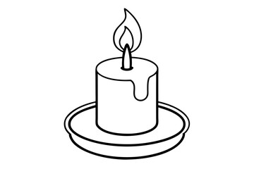 Burning candle line art vector illustration isolated on white background