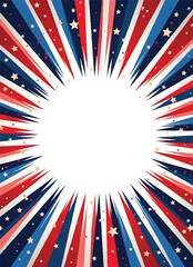 an american flag with starburts of american flag color symbolize patriotism and a white circle