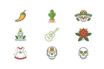 line art Halloween vector set icon illustration on white background