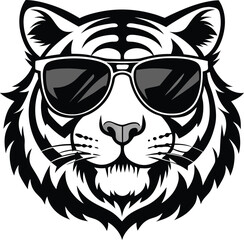 Obraz premium a-silhouette-tiger-head-with-sunglasses-white-back (3).eps