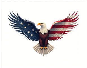 an abstract vector illustration of an eagle with the american flag color and patterns on it wings