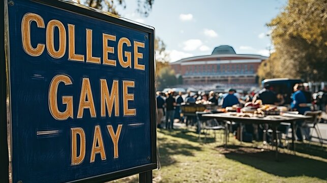 Football - Saturday - sign that reads &ldquo;COLLEGE GAME DAY&rdquo; - football stadium - tailgating - food - fun - colors - jerseys - fans - cheer - school pride 
