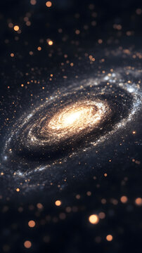 A minimalist view of a galaxy&rsquo;s spiral arms, just faint lines in the dark.


