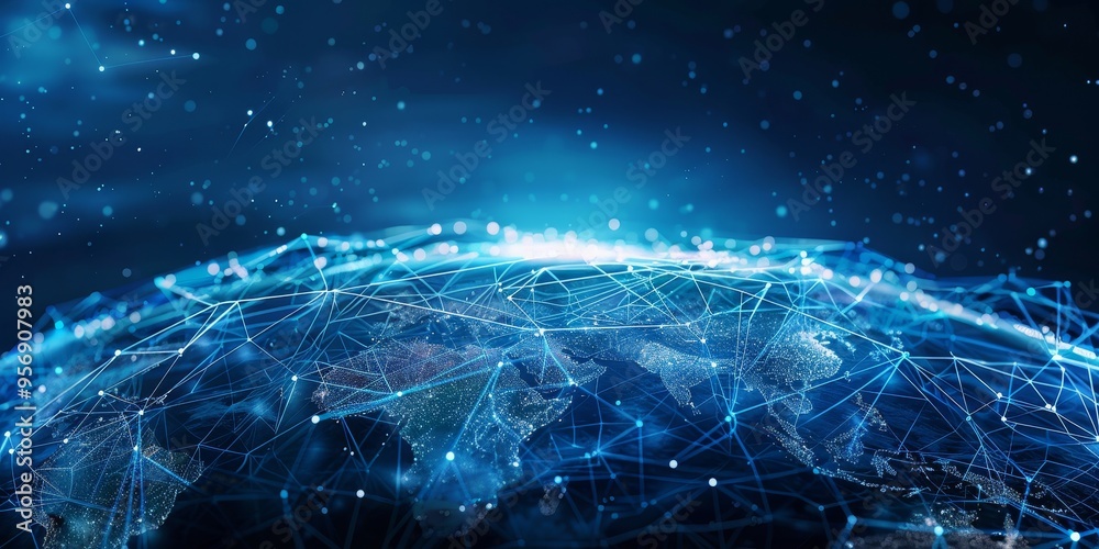 Poster A globe with interconnected network lines, symbolizing the global exchange of data and information
