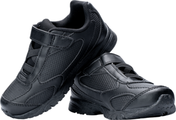 Pair of black running shoes with velcro straps, children's shoes
