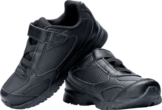 Pair of black running shoes with velcro straps, children's shoes