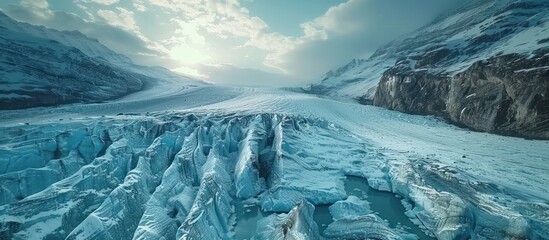 Dramatic drone timelapse footage showcases the slow captivating movement of a glacier as the ice cracks and shifts