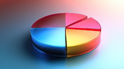 Obraz premium High-resolution image of a 3D pie chart with gradient colors and glossy finish, presenting data with a polished and eye-catching appearance.