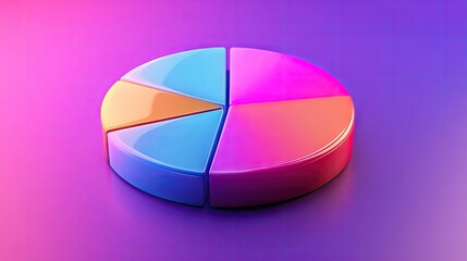 Obraz premium High-resolution image of a 3D pie chart with gradient colors and glossy finish, presenting data with a polished and eye-catching appearance.