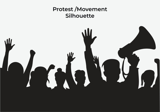 Protest silhouette Crowd people ,The Movement silhouette isolate white background
