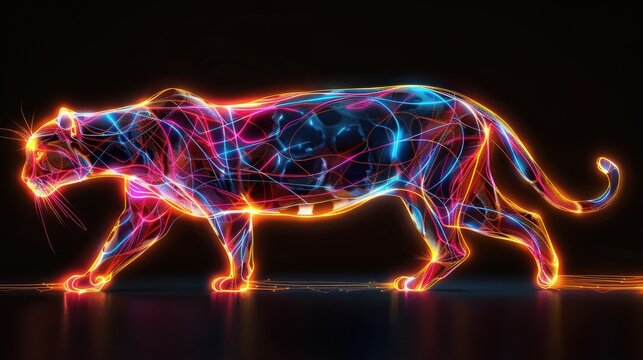 recommend clip art: Neon Cougar Walking in Dynamic Digital Art