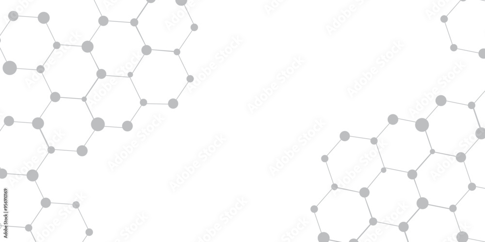 Aufkleber Molecular structure abstract tech background. Geometric white background. Vector banner design with hexagons. Science network pattern, connecting lines and dots Medical background, Vector illustration