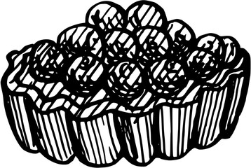 hand drawn sweet dessert food. French Bakery pastry collection with traditional clip art bundle. Vintage vector illustration. Tarte aux myrtilles 