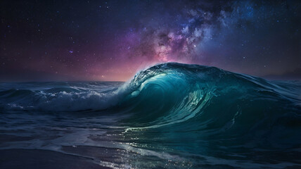 ocean wave and moon