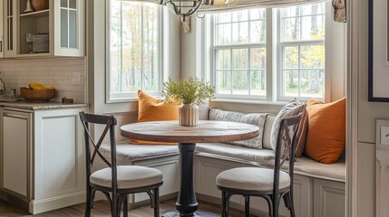 Kitchen Nook with Window Seat and Wooden Table