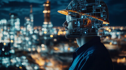 Double exposure Engineer hardhat ensures the use of machine learning for enhanced customs clearance processes.