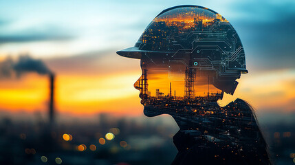 Double exposure Engineer hardhat ensures the use of machine learning for enhanced customs clearance processes.
