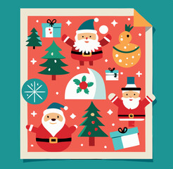 Christmas character collection celebrating with gifts and ornaments