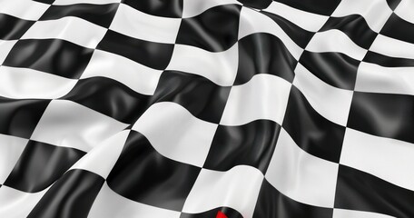 black and white checkered flag cloth fabric flow ripple close up shot driving