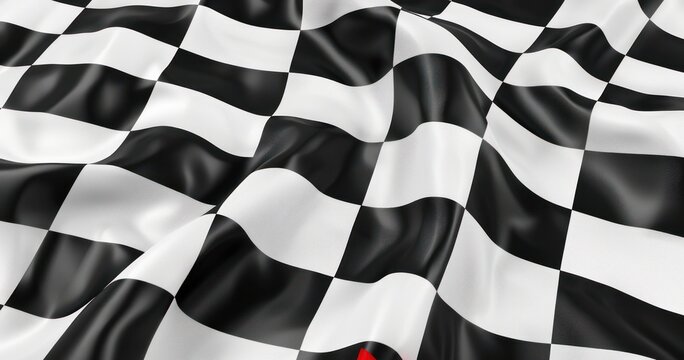 black and white checkered flag cloth fabric flow ripple close up shot driving