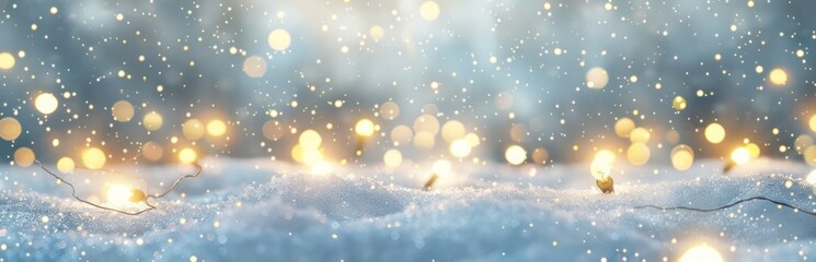 Naklejka premium string light christmas on snow drop on floor bokeh white and blur background