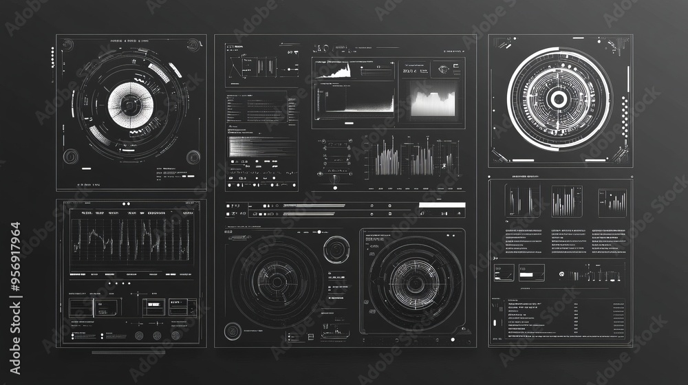 Poster a futuristic user interface head-up display screen with infographic elements is used as the backgrou