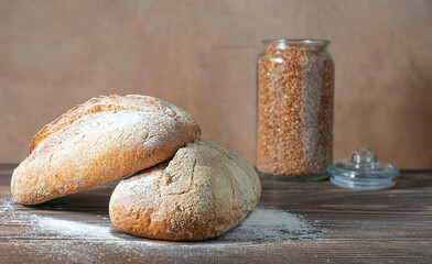 buckwheat bread on a wooden table 