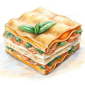 recommend clip art: A delicious looking 3D illustration of a lasagna. perfect for illustrating Italian cuisine. restaurant menus. or food blogs.