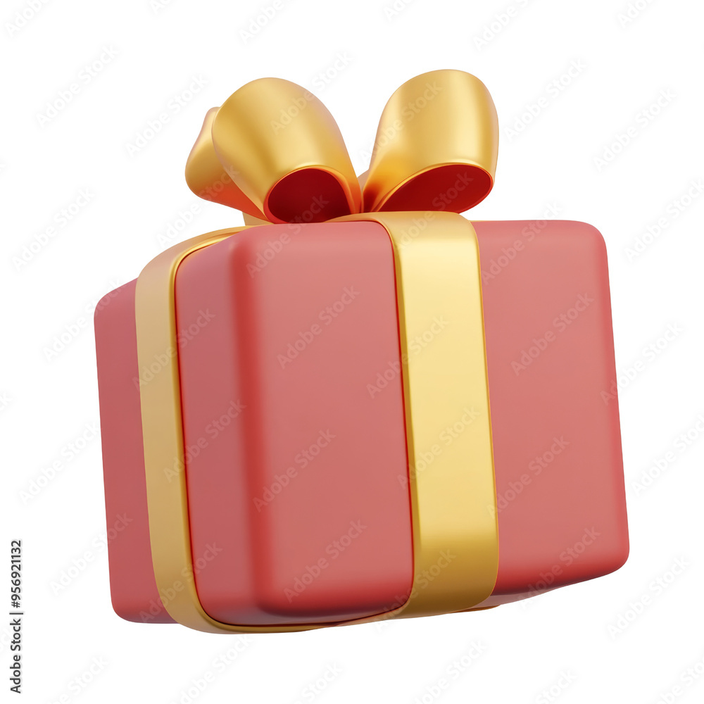 Canvas Prints red gift box with gold ribbon 3d render icon isolated on transparent background cutout